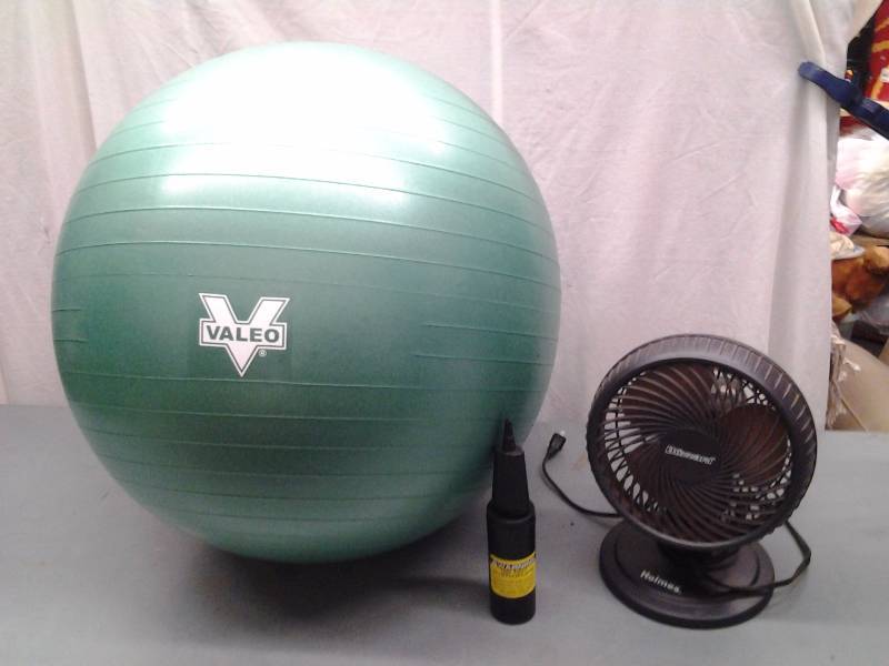 lot 10 image: Valeo Exercise Ball With Pump, Small Electric Fan
