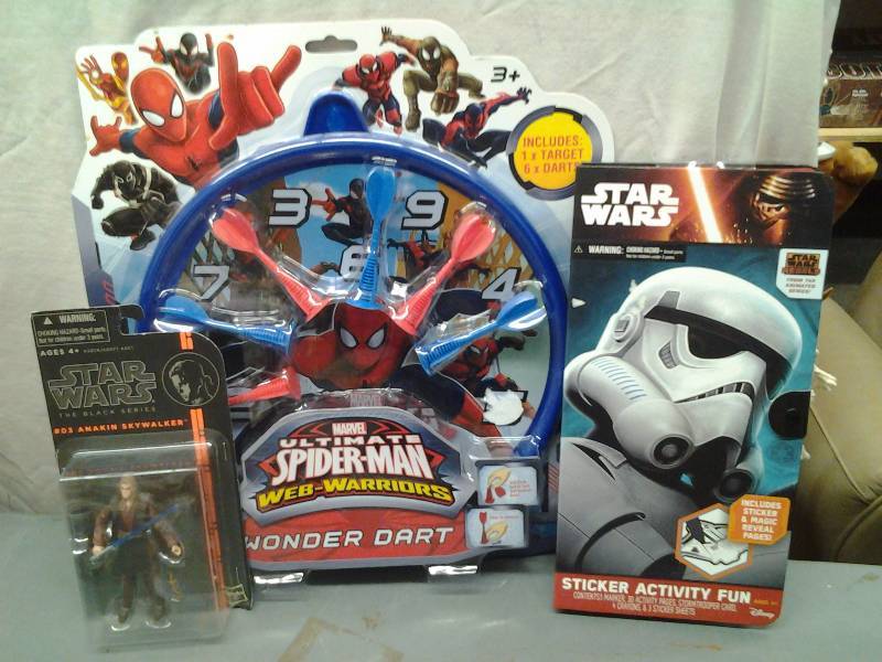 lot 33 image: New Toys, Avengers Dart Set, Star Wars Stickers & Anakin Skywalker Figure