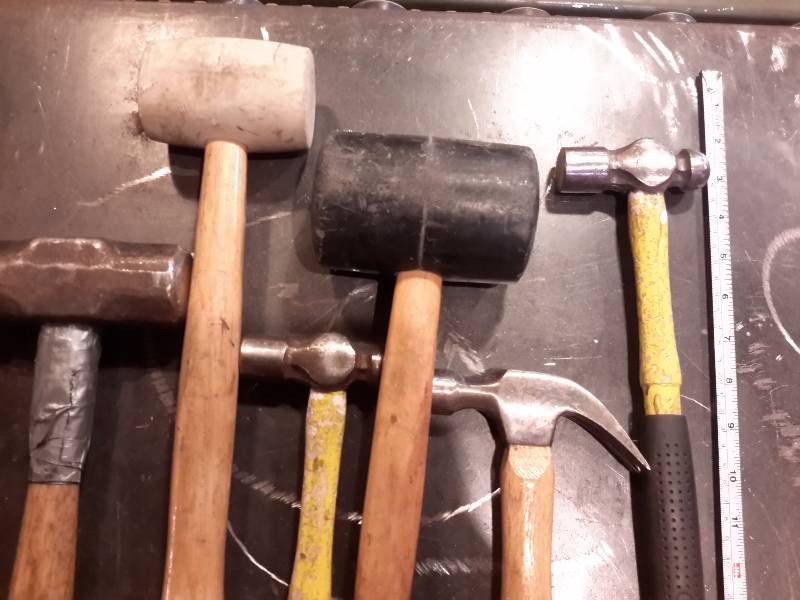lot 95 image: Lot of Hammers, Ball Peen, Claw and Rubber Mallets.