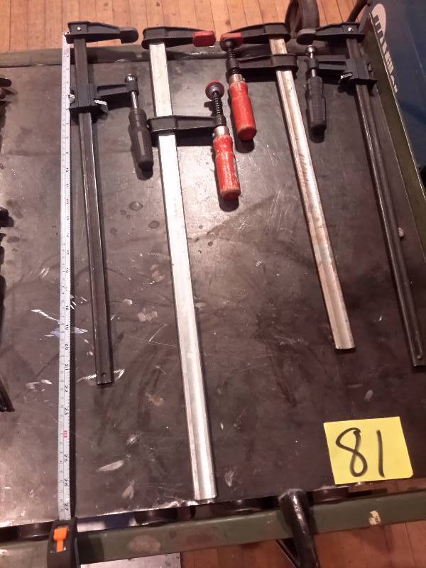 lot 81 image: 4, Wood Clamps as pictured.. See ruler to determine length.