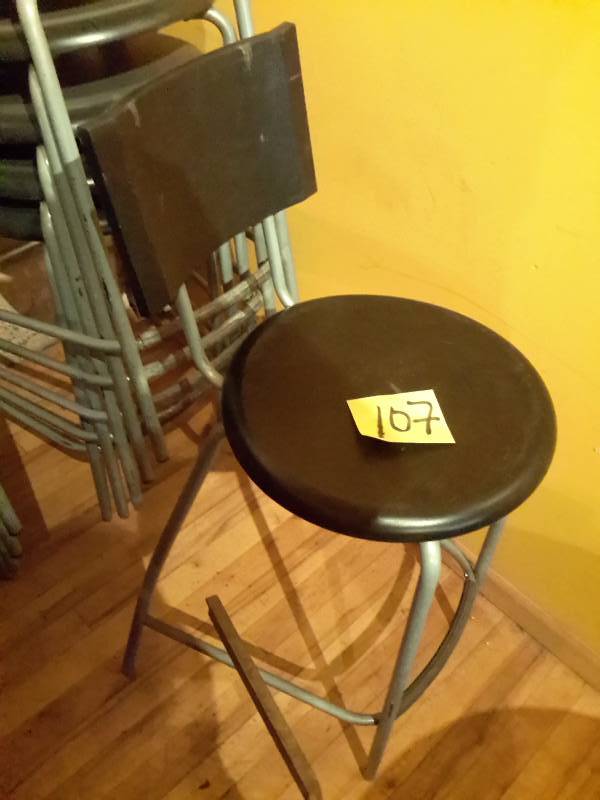 lot 107 image: 5 High Seat Black Hard plastic and metal Chairs