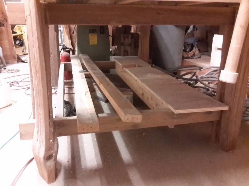 lot 45 image: Work bench made from TALL Split Cedar uprights