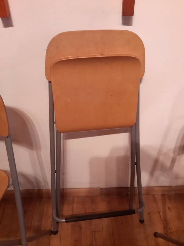 lot 48 image: 3 Tall  Folding  wood seat chairs..
