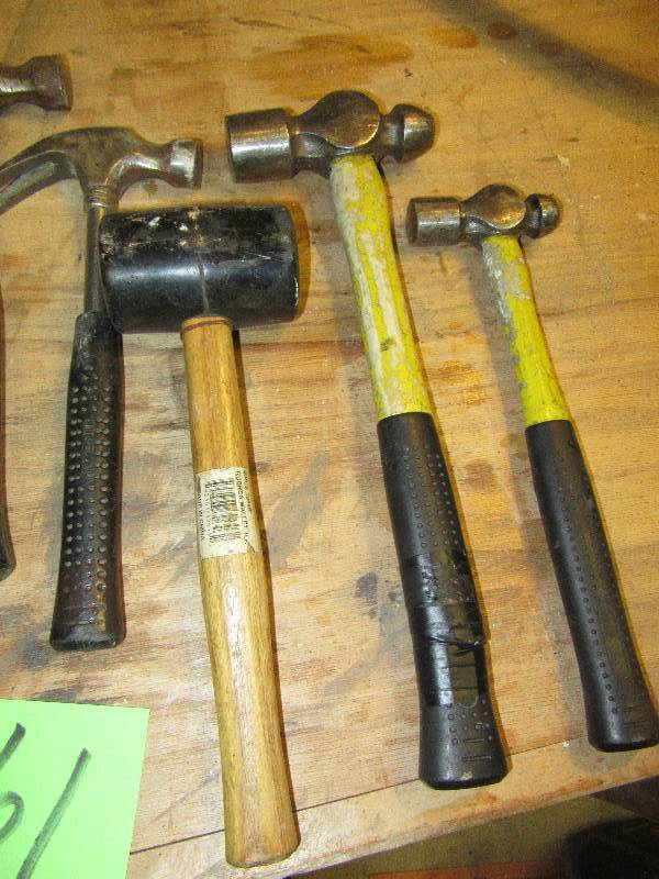 lot 161 image: Misc. Claw, Ball Peen Hammers.. Rubber Mallet
