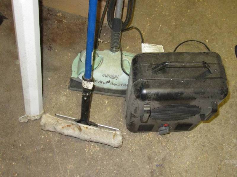 lot 166A image: DALITE Projector Screen, Heater, Eureka Enviro Steamer (this works).