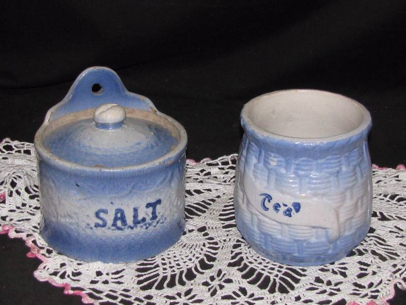 blue Stoneware Salt Box & Tea Cannister