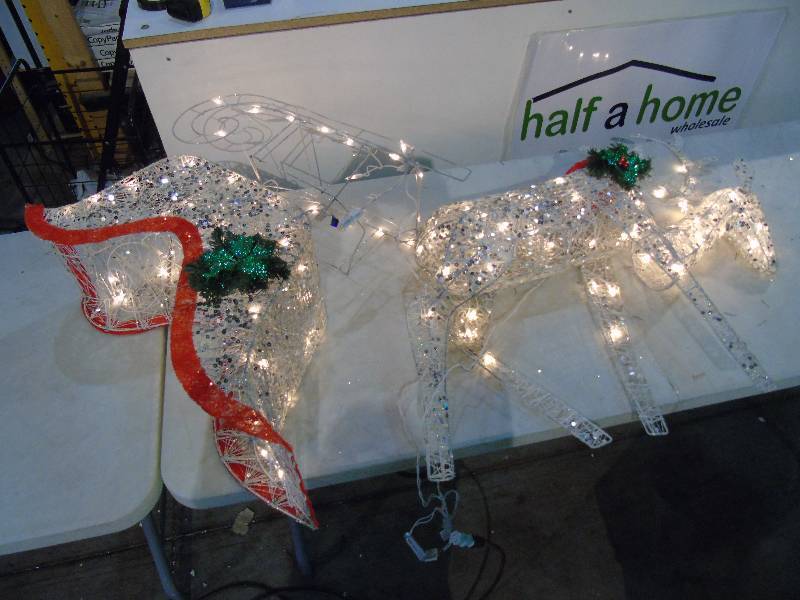 lot 71 image: alcove 53 Lighted Silver Glitter Reindeer w Sled