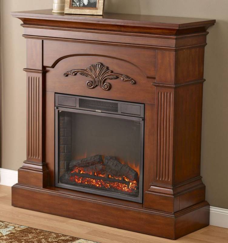 lot 76 image: McLeland Design Florence Traditional Mantle in Walnut Color - Heater Insert Included