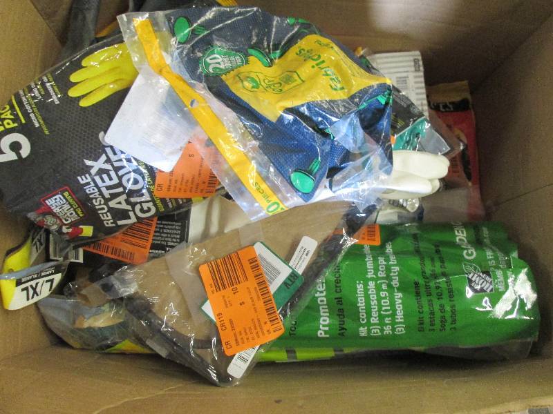 box of latex gloves, tree spikes, c...