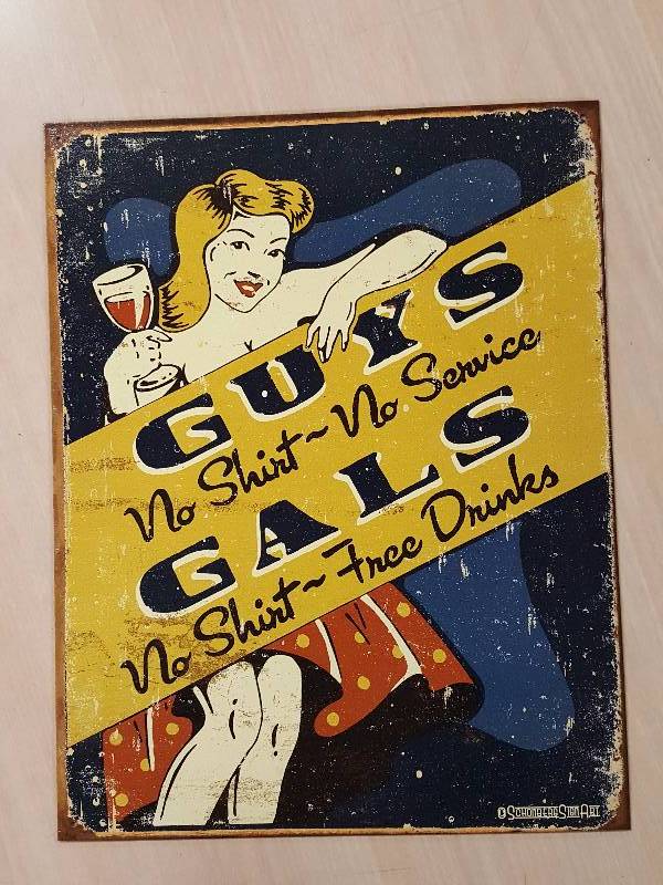 lot 210 image: Metal No Shirt Sign