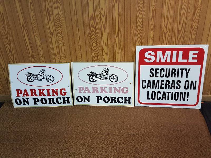 lot 270 image: (5) Commercial Signs, Security Camera, Motorcycle Parking