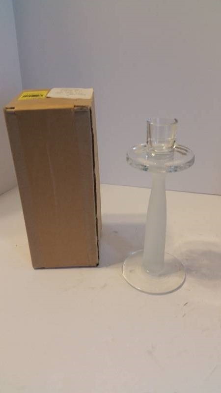 lot 16 image: Studio Nova 5 Frosted Stem Crystal Holiday Candlestick (New with original box)