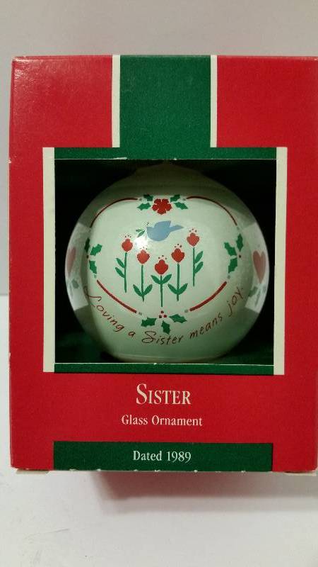 lot 47 image: Hallmark Keepsake Ornament - Sister Glass Ornament 1989 Edition In Original Box