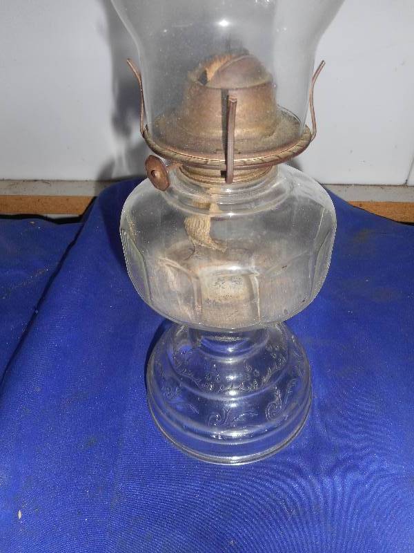 VINTAGE ALL GLASS OIL LAMP