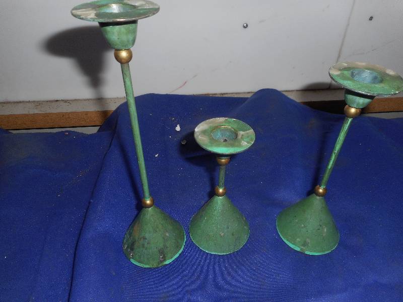 3 MATHING METAL CANDLE HOLDERS