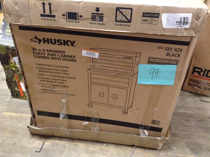 Husky 26 in 6 Drawer Chest and Cabinet combo with doors never used