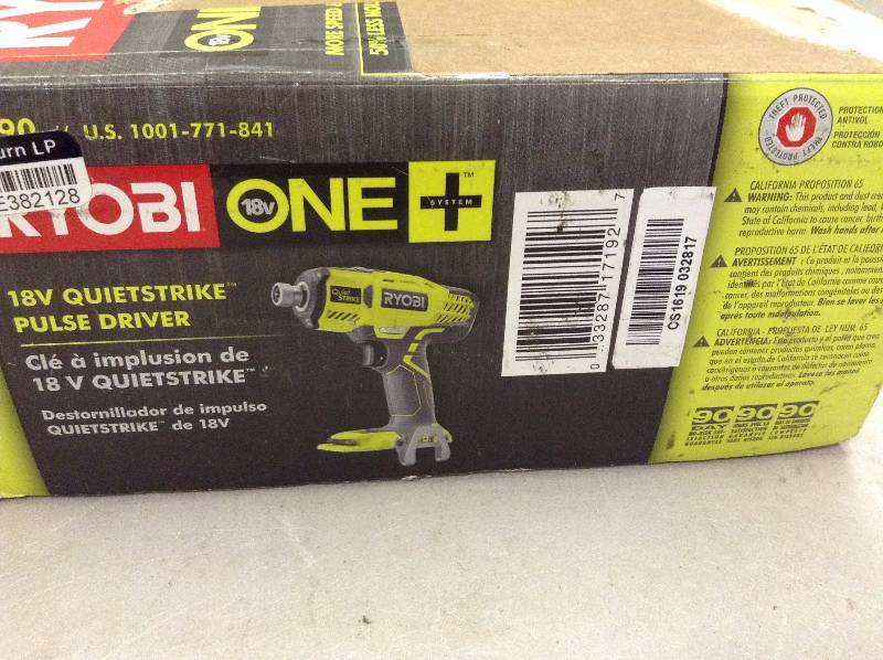 Ryobi One 18V Quietstrike Pulse Driver in like new condition Tool Only  Stock and actual pictures used to display item