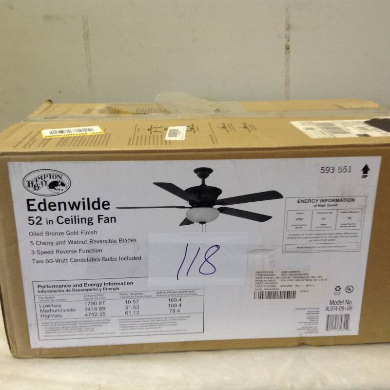 Edenwilde 52 in. Oil Rubbed Bronze Ceiling Fan never used