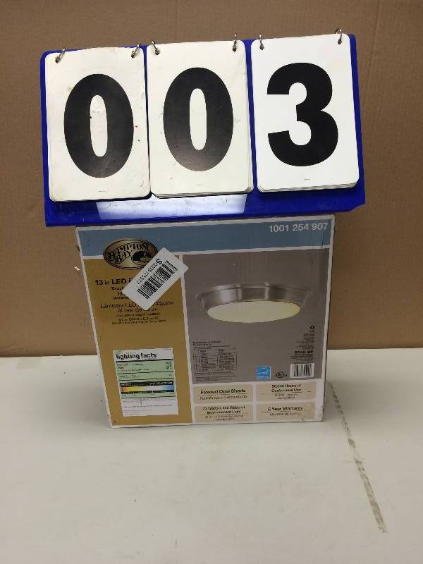 Hampton Bay  Brushed Nickel LED Flushmount stock and actual photos used to display item
