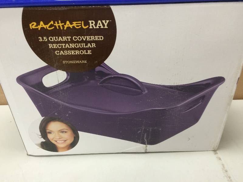 Rachael Ray Stoneware 3.5-Quart Covered Rectangle Casserole, Purple
