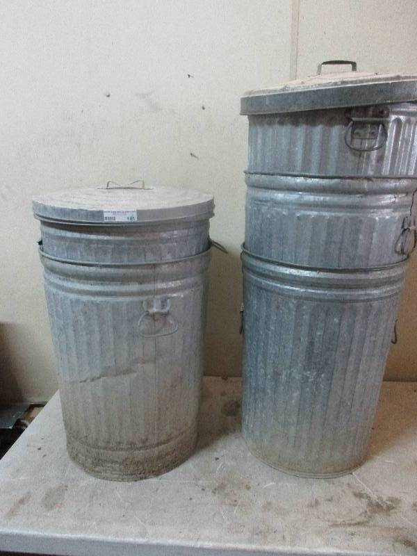 lot 181 image: 5 metal trash bins and lids