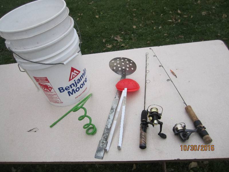 Ice fishing poles and buckets...