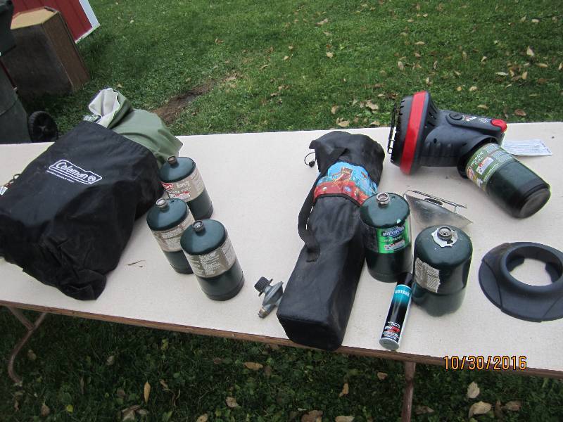 Mr Heater, partial fuel cans, camp ...