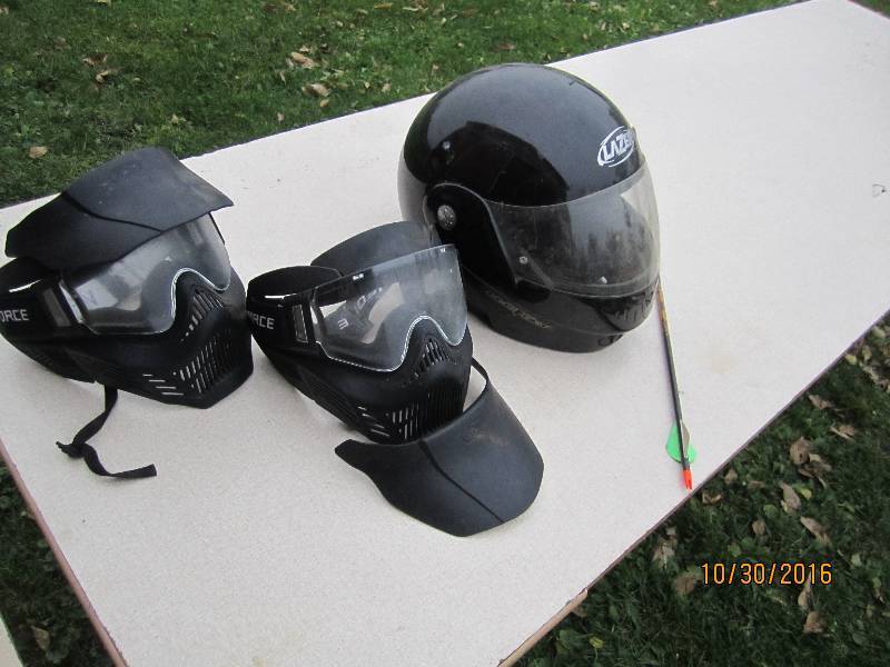 Lot of helmets and an arrow...