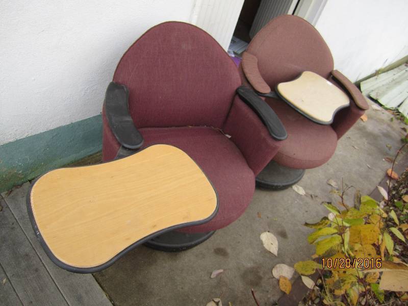 lot 44 image: 2 chairs with a pivoting work desk...