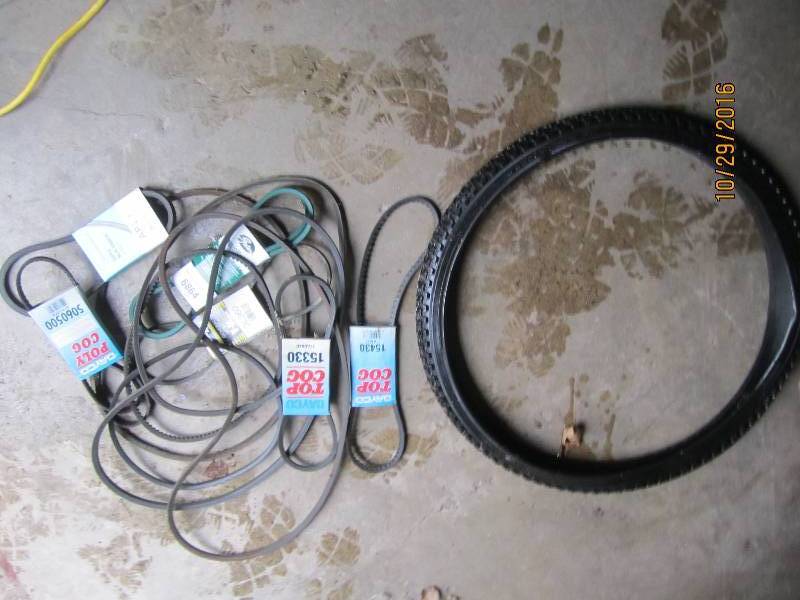 lot 104 image: V-Belts and a bike tire...