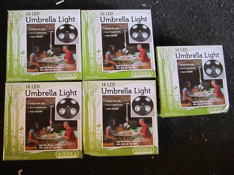 lot 11 image: 5 16 LED umbrella lights new in box...