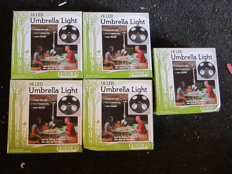 lot 13 image: 5 16 LED umbrella lights new in box...