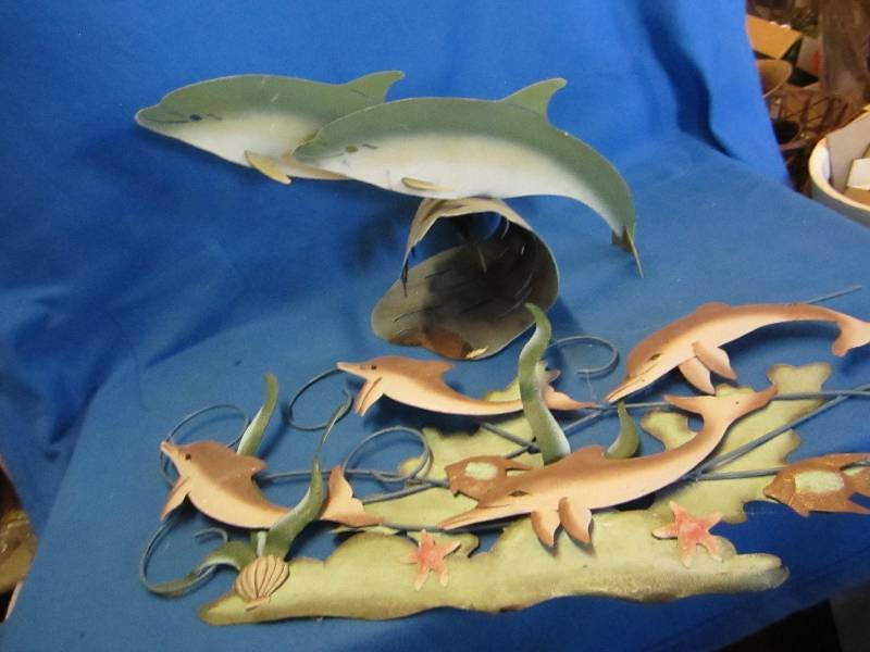 lot 135 image: Metal dolphine art work...