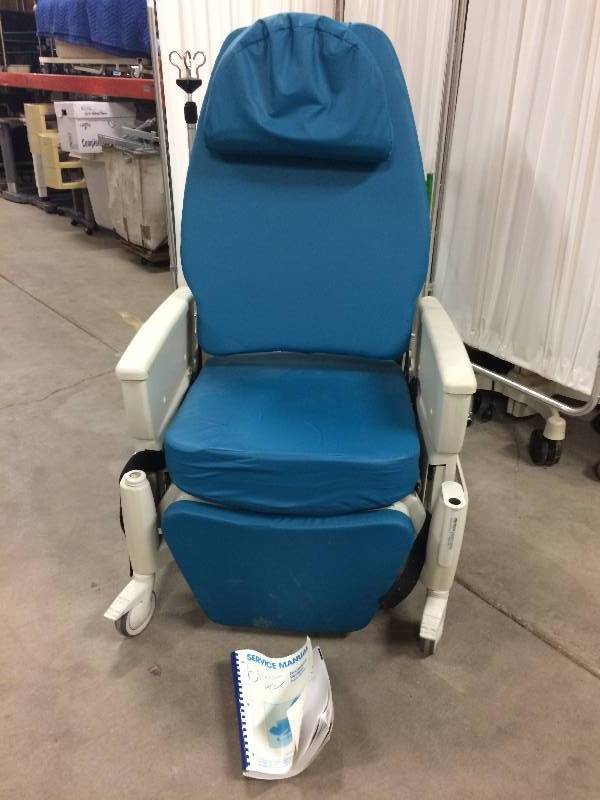 lot 32 image: WOW HILL-ROM Mobile Procedural Recliner Stretcher Bed For Patient or Perfect for In-home Healthcare With Manual, Comfort Rest Pillow & IV Rack - Excellent Condition