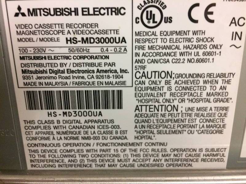 lot 18 image: Retails Used $250 Mitsubishi Electric Video Cassette Recorder Ultrasound HS-MD3000U White Great Condition