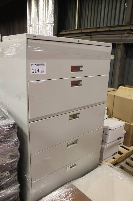 lot 214 image: Lockable 5-Drawer Metal Lateral File Cabinet
