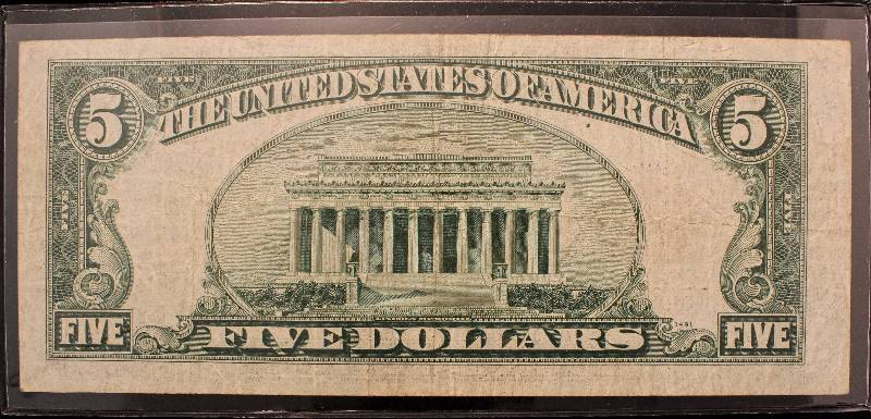 1928C RED SEAL $5 BILL VF