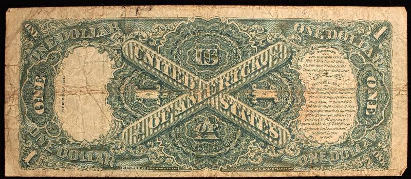 1917 LARGE SIZE $1 RED SEAL SAWHORSE NOTE FINE