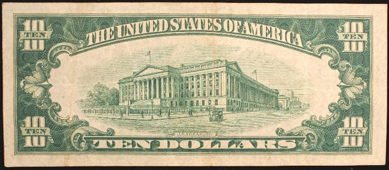 1928 $10 GREEN SEAL KANSAS CITY REDEEMABLE IN GOLD NOTE AU