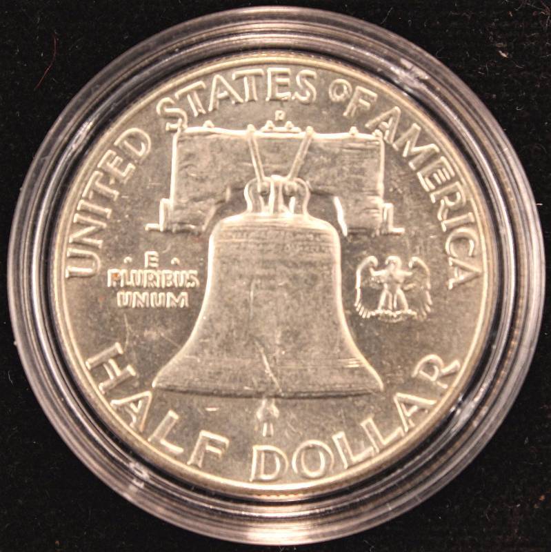 1963-D FRANKLIN SILVER HALF DOLLAR UNC IN AIRTITE HOLDER