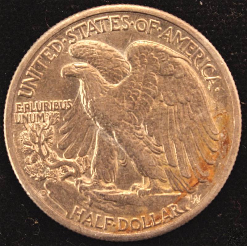 1943-D WALKING LIBERTY SILVER HALF DOLLAR AU TONED (LOOKS BETTER IN HAND)
