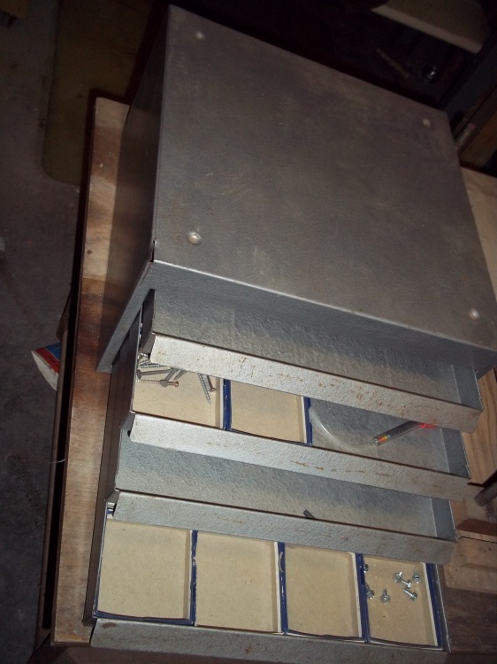 lot 57 image: 4 Drawer Metal Storage Cabinet includes contents