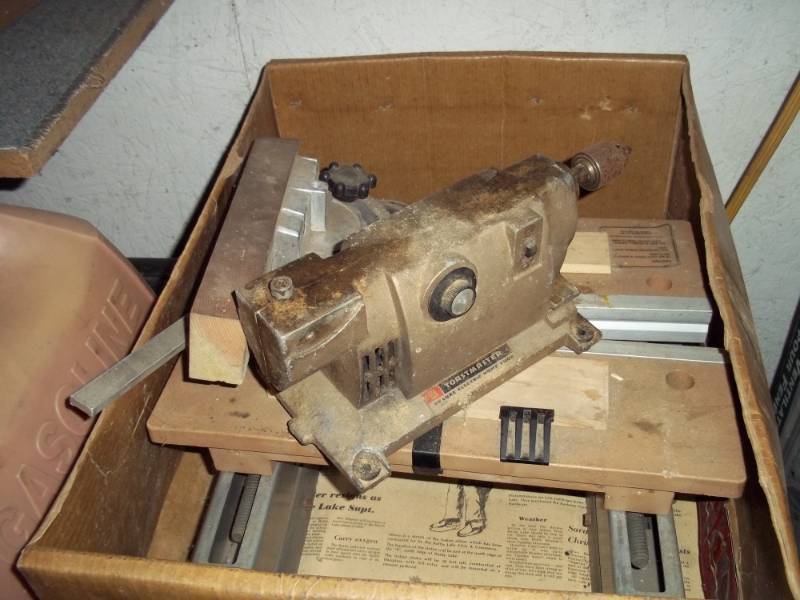 lot 93 image: Table Mounted Drill with guides and work bench