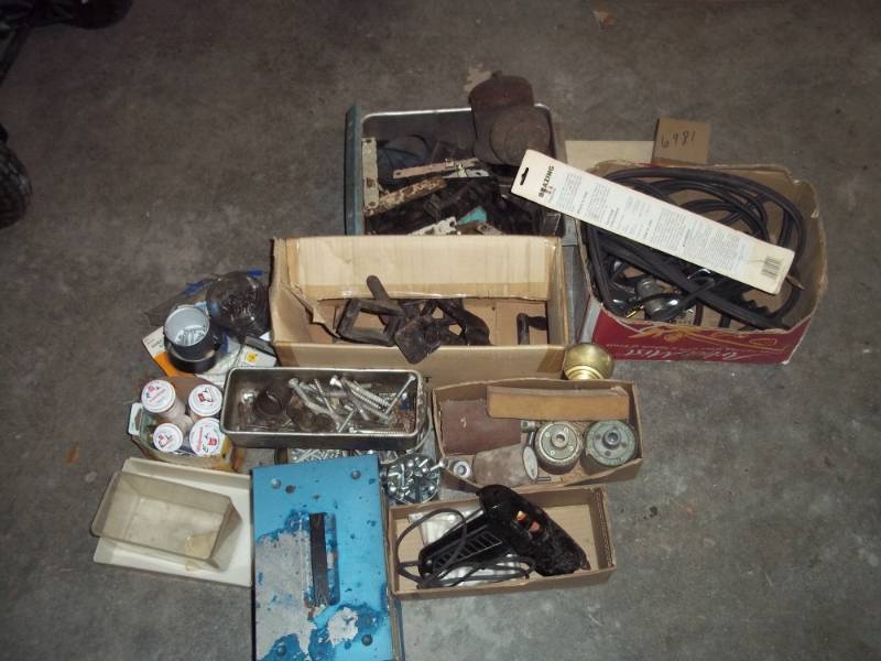 lot 190 image: Storage with drawers, glue gun, brazing guns, misc hardware