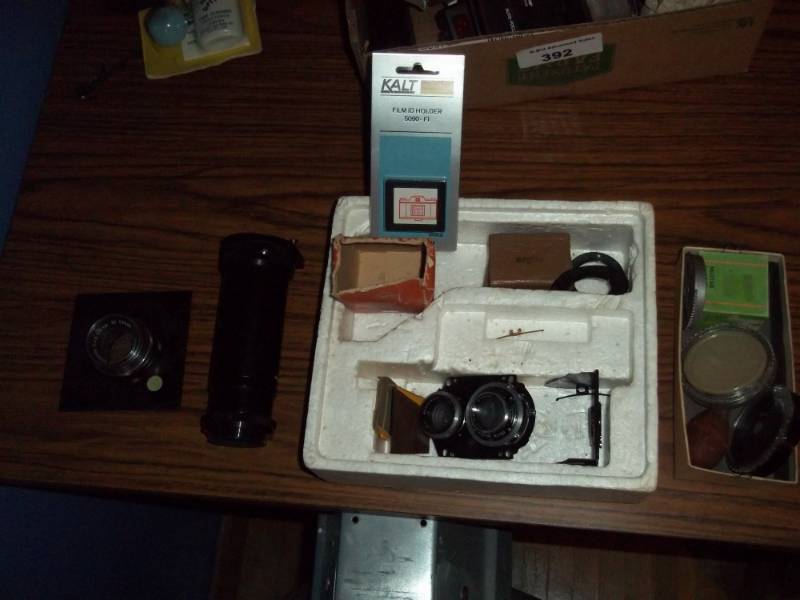 lot 393 image: Slide duplicator, dark room enlarger lens, camera parts