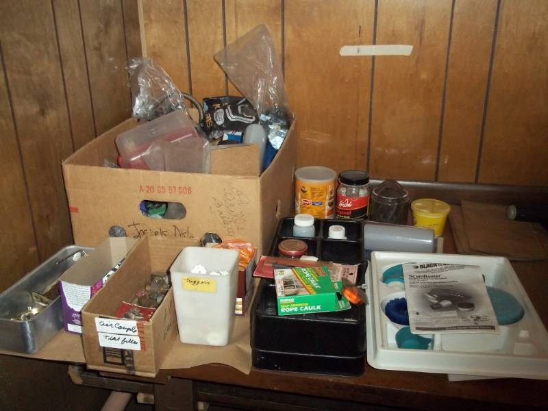 lot 425 image: Lot of hardware, parts organizers, springs, soap dispensers, etc