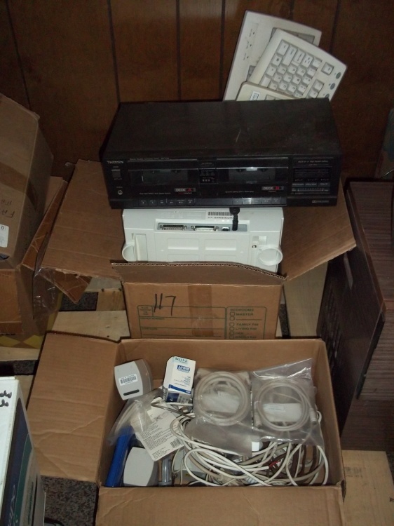 lot 453 image: Fax machine, keyboards, dual cassette player, cables, scanner,etc