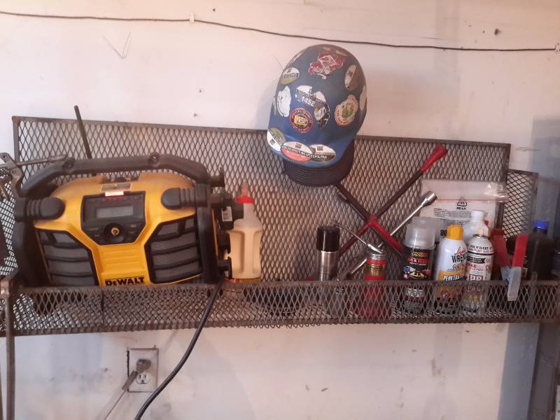 lot 36 image: Wood Work Bench. And MESH STEEL Shelf as show