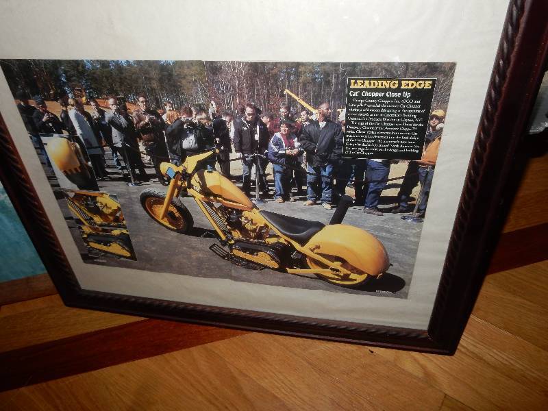 lot 63 image: 2 Pictures.. 1 Boat, Moutain Scene.. 1 Motorcycle theme