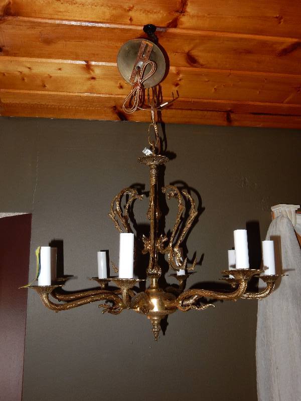 lot 79 image: Spanish Bronze and Crystal candle type Chandelier